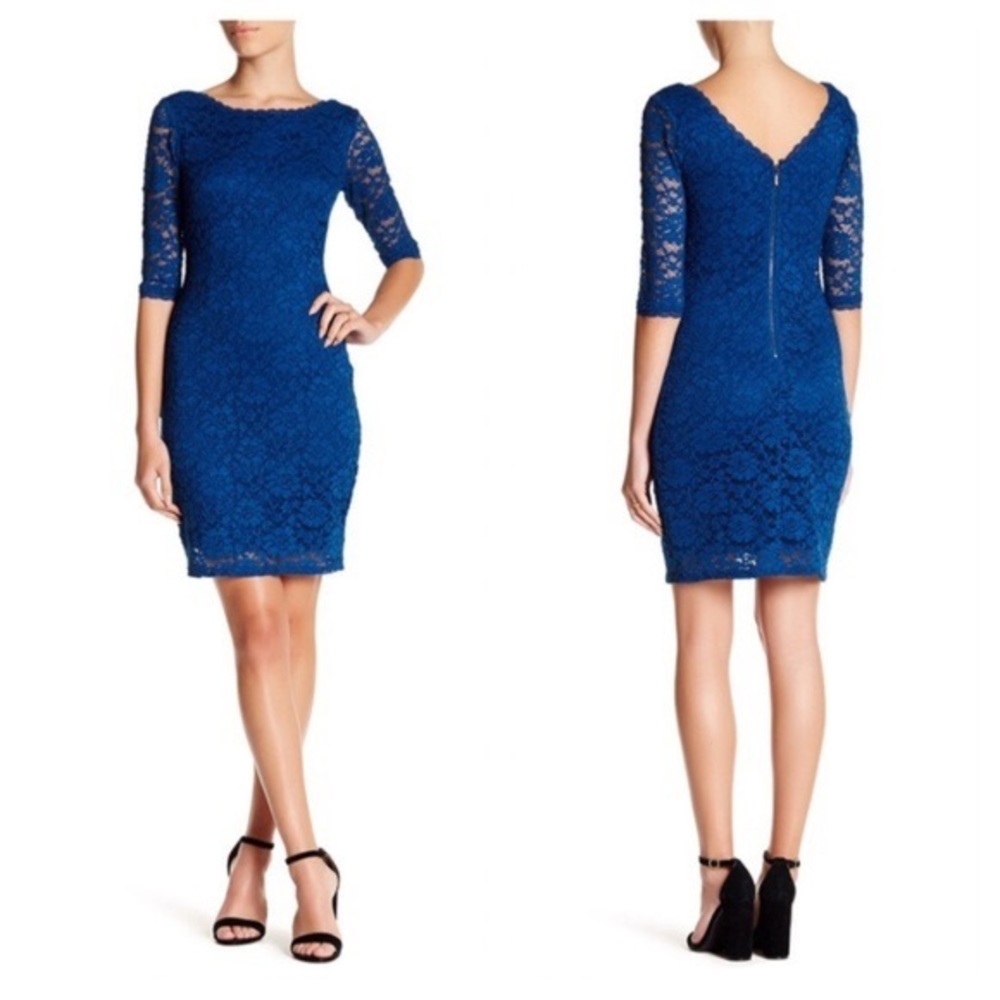 Blue Lace Bodycon Dress